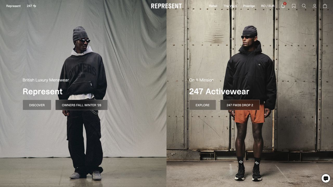 Represent homepage — streetwear and activewear online store